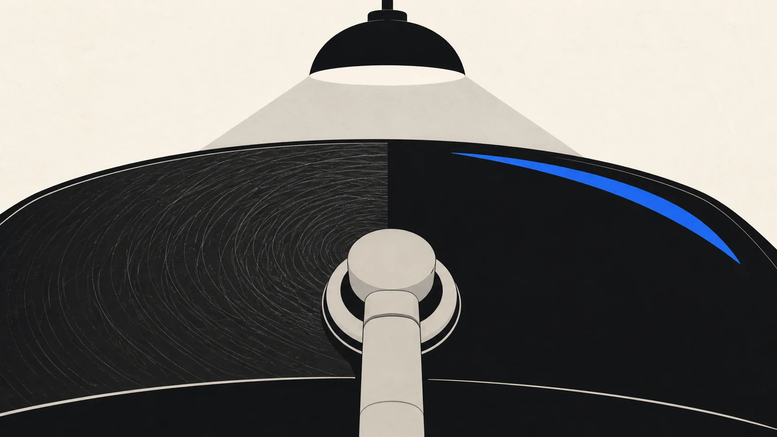 Flat illustration of a dark car panel under a light source showing spiderweb swirl marks on one half and a mirror finish on the other, with a polisher head between them.